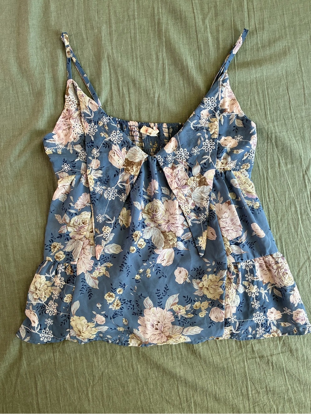 Dusty Blue Floral Smocked Tiered Cami / Magnolia Boutique Tank Women’s Size M
